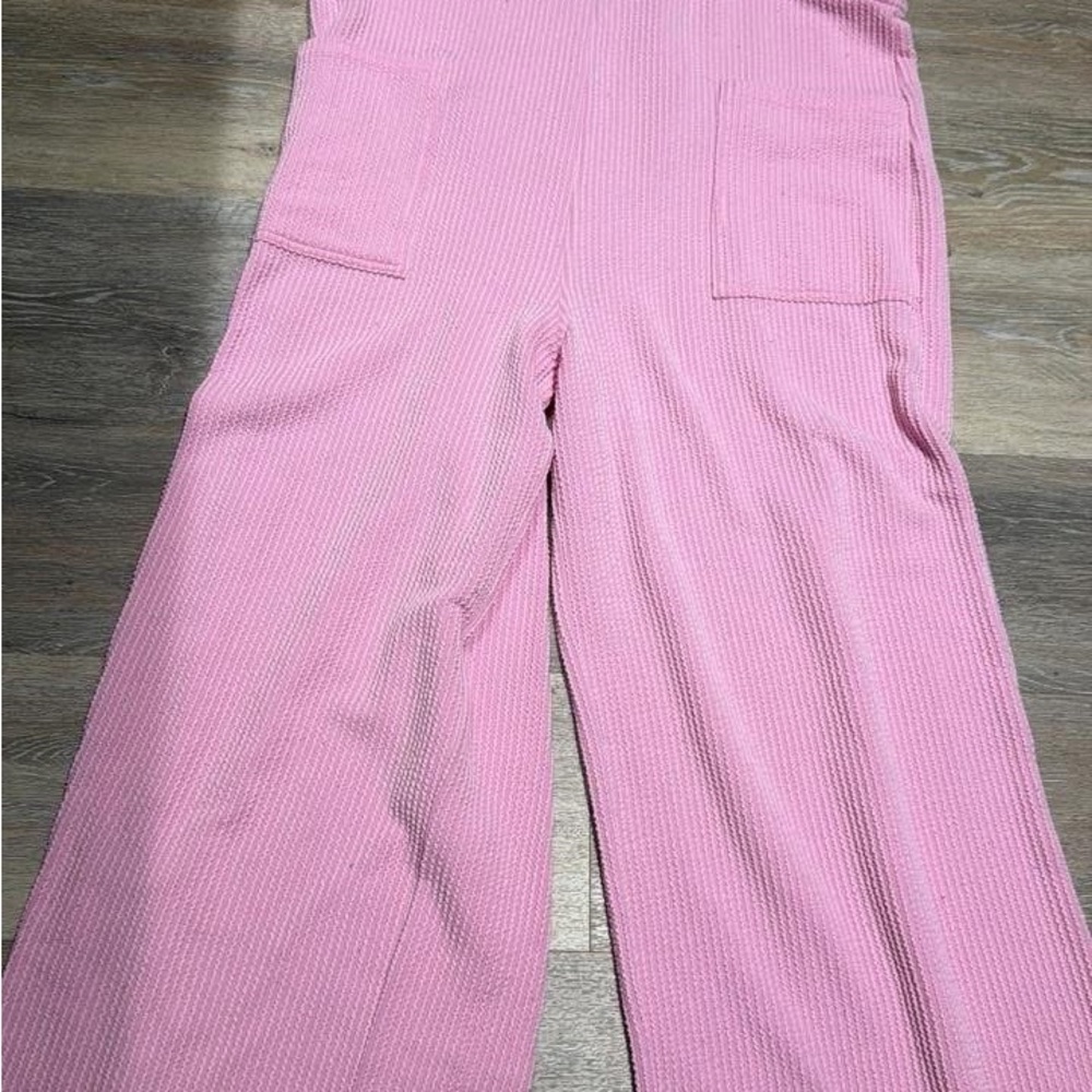 Zenana Outfitters Pink Wide-Leg Knit Jumpsuit